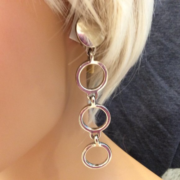 Vintage 1990 Silver chain link earrings - Picture 1 of 13